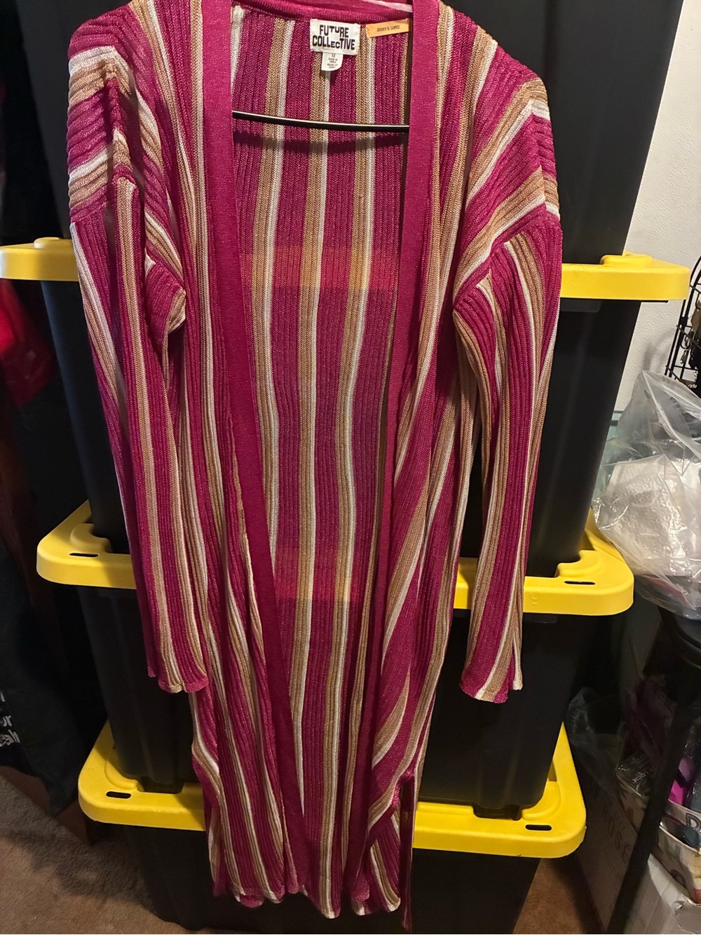 Future Collective Pink Striped Long Robe Cardigan